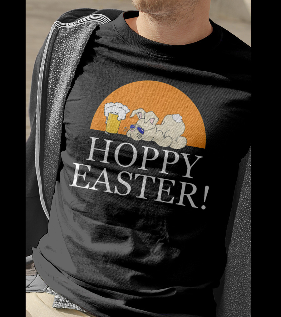 Bunny Lovers Hoppy Easter With Beer And Relaxing Rabbit T-Shirt