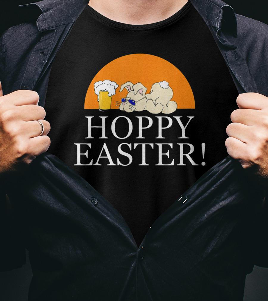 Bunny Lovers Hoppy Easter With Beer And Relaxing Rabbit T-Shirt