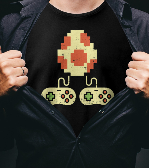 Easter Egg Pixel Art With Retro Game Controllers Gamer Gaming T-Shirt