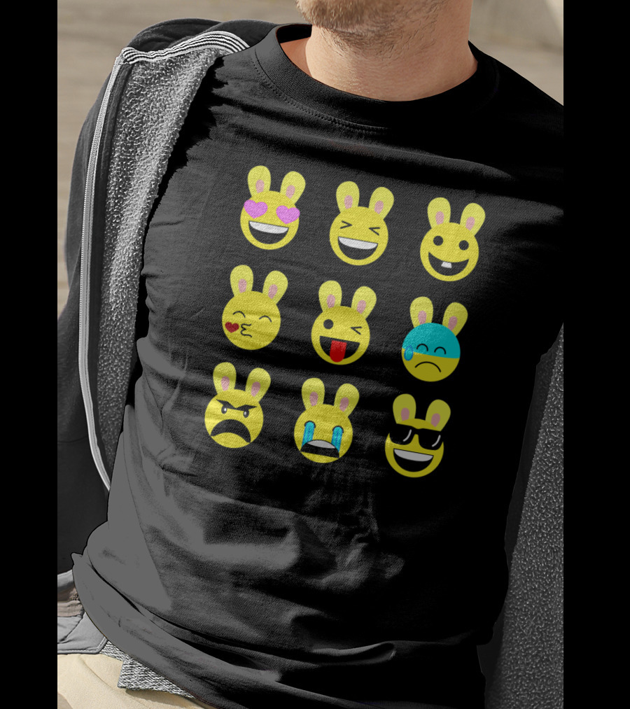 Cool Funny Emoticon Emojis Easter Bunny Faces T-Shirt