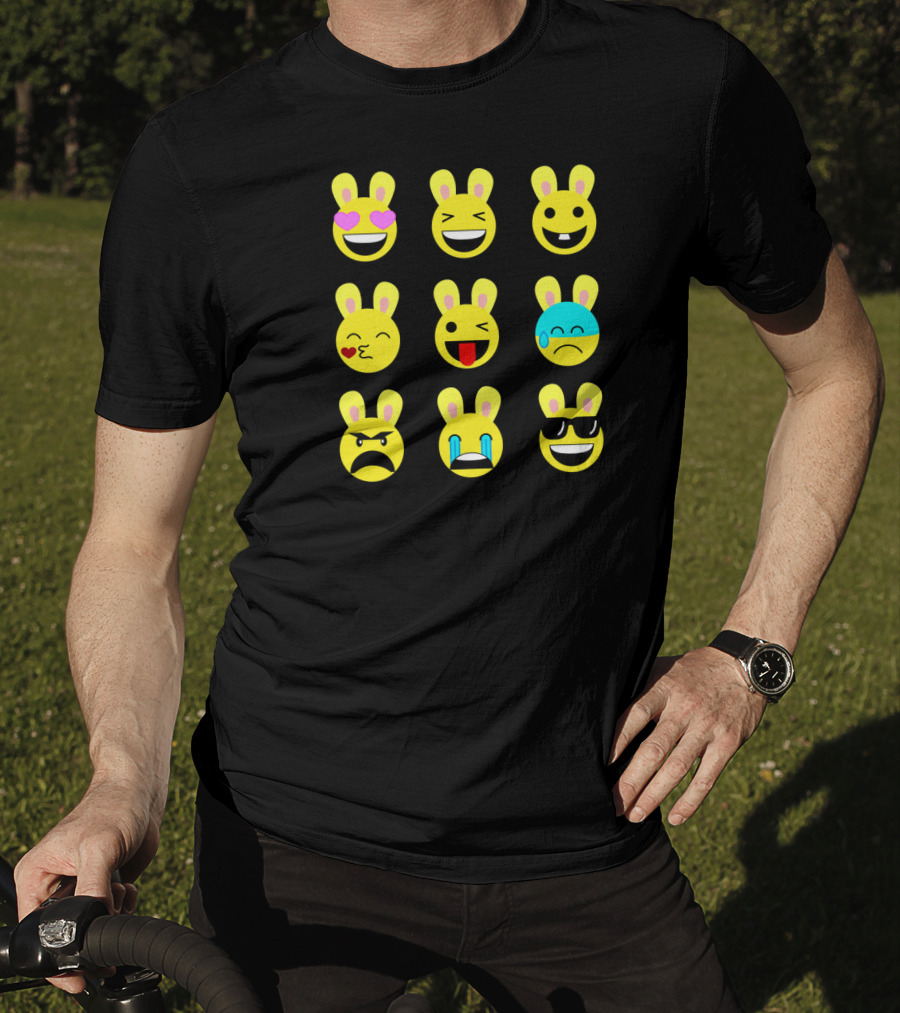 Cool Funny Emoticon Emojis Easter Bunny Faces T-Shirt