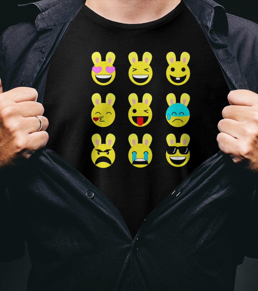Cool Funny Emoticon Emojis Easter Bunny Faces T-Shirt
