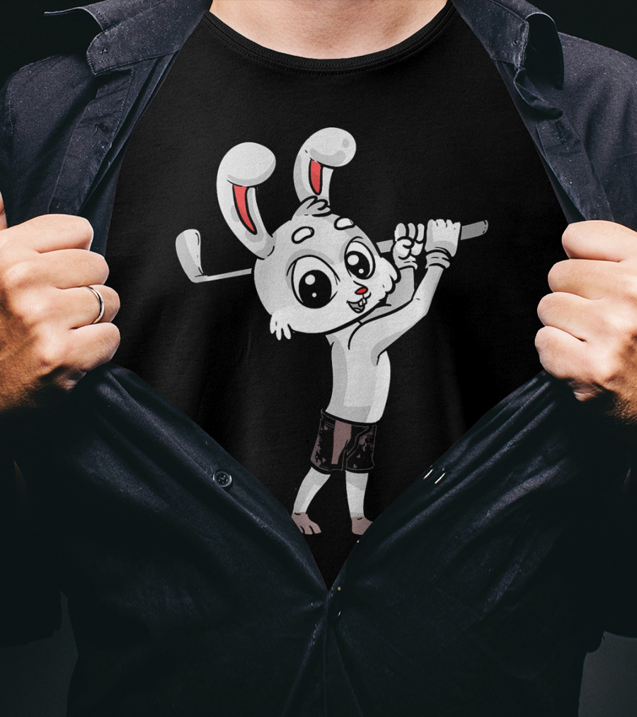 Funny Easter Bunny Playing Golf With Striped Egg T-Shirt