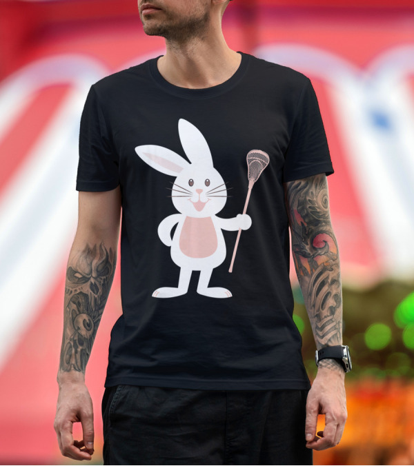 Premium T-Shirt: Cute Lacrosse Easter Bunny Holding Stick T-Shirt Cute Lacrosse Easter Bunny Holding Stick T-Shirt