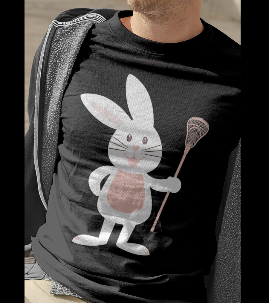 Cute Lacrosse Easter Bunny Holding Stick T-Shirt