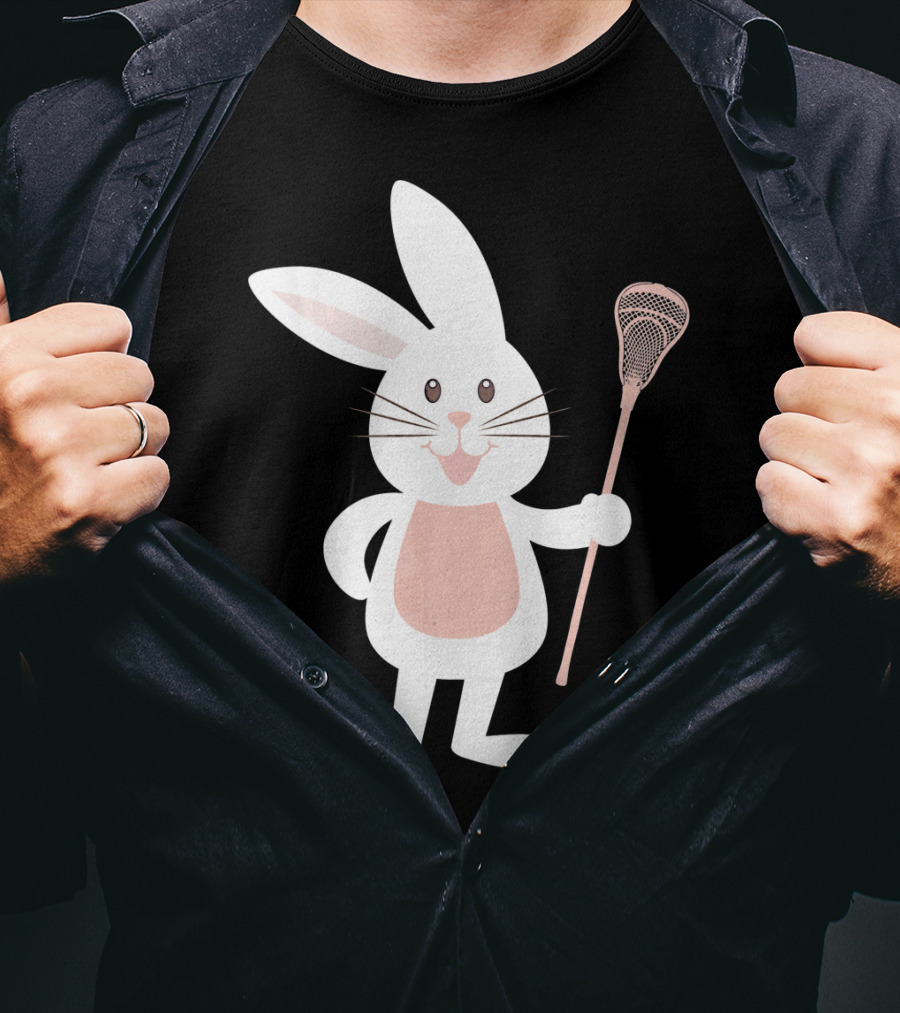Cute Lacrosse Easter Bunny Holding Stick T-Shirt