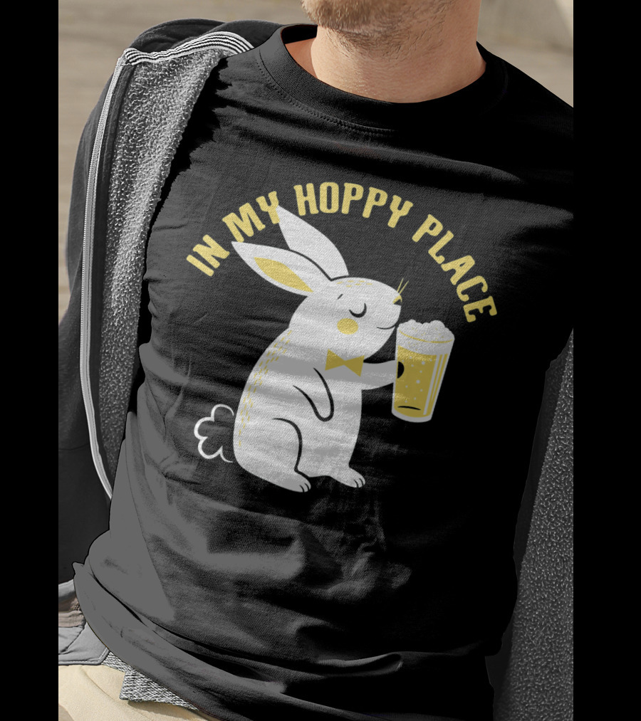 In My Hoppy Place Cute Bunny Drinking Beer T-Shirt