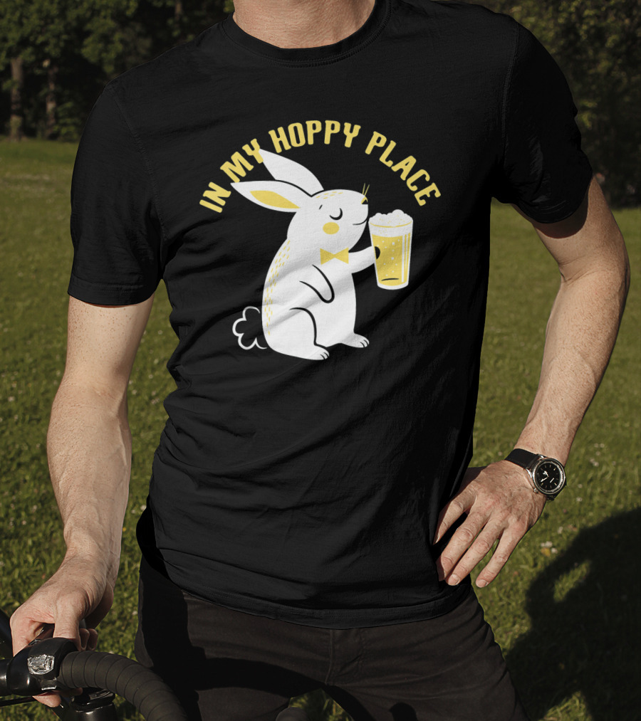 In My Hoppy Place Cute Bunny Drinking Beer T-Shirt