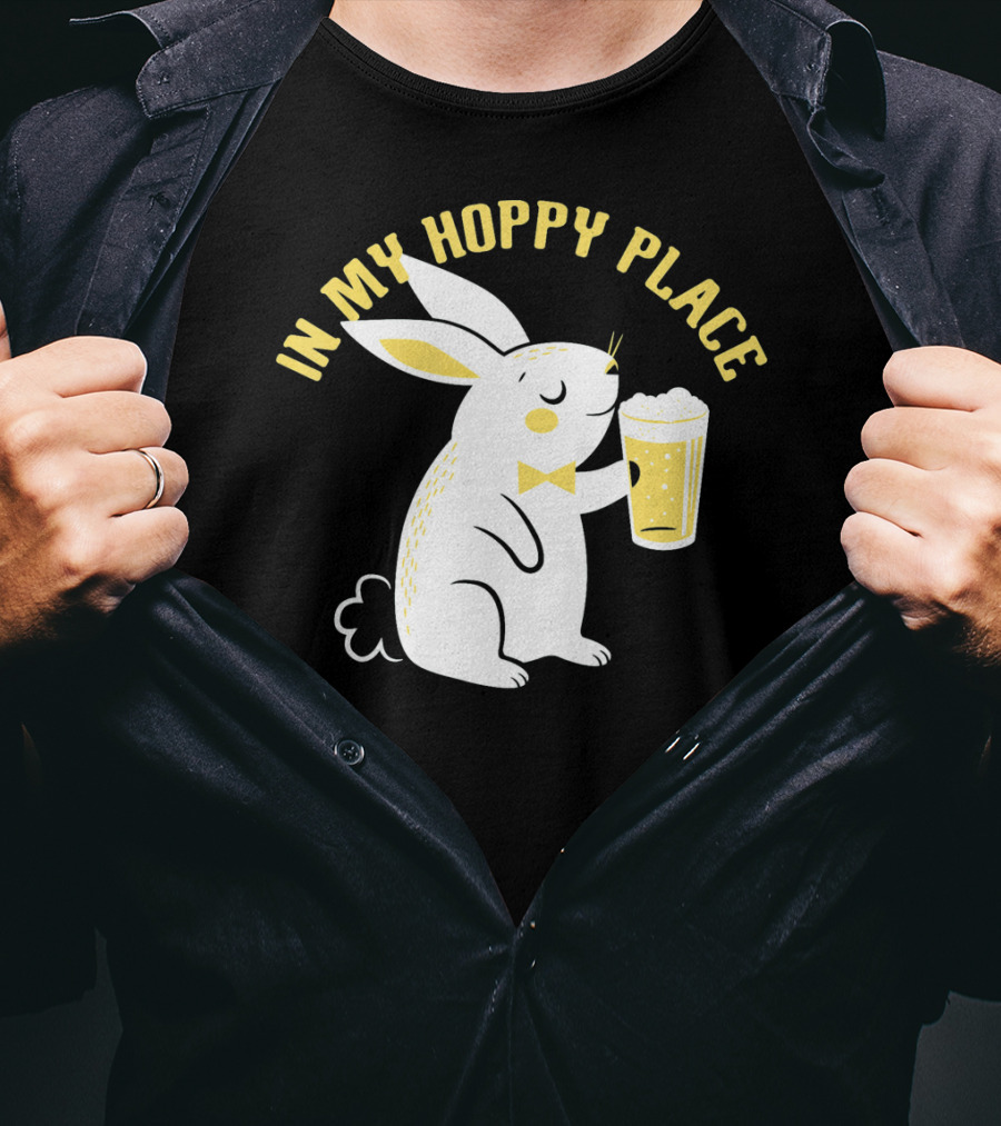 In My Hoppy Place Cute Bunny Drinking Beer T-Shirt