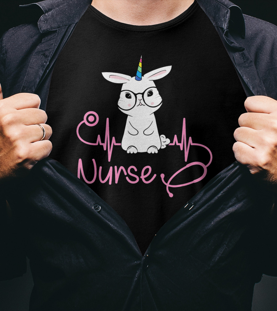 Nurse Unicorn Bunny Stethoscope Heartbeat T-Shirt