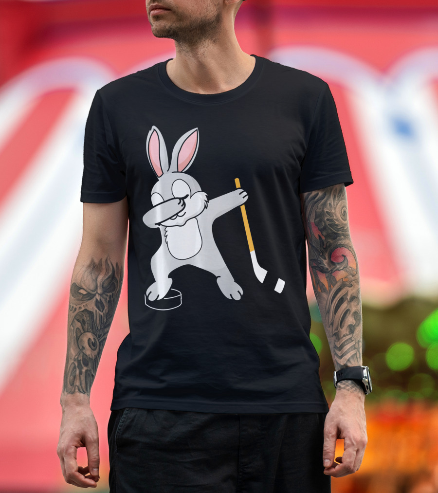 Dabbing Bunny Playing Hockey Easter Day T-Shirt