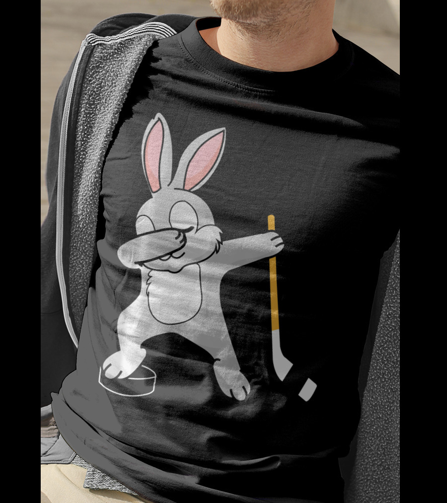 Dabbing Bunny Playing Hockey Easter Day T-Shirt