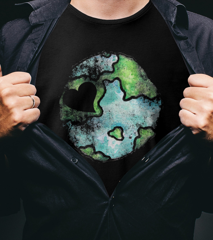 Earth Day Love Heart Vintage Artistic Planet T-Shirt
