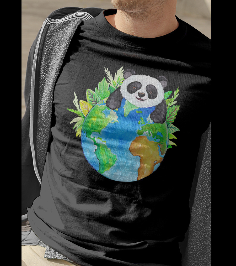 Cute Earth Panda Bear With Green Foliage T-Shirt