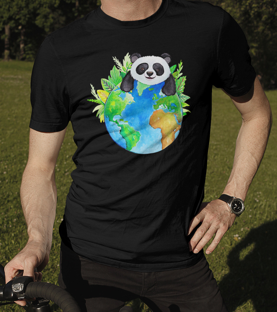 Cute Earth Panda Bear With Green Foliage T-Shirt