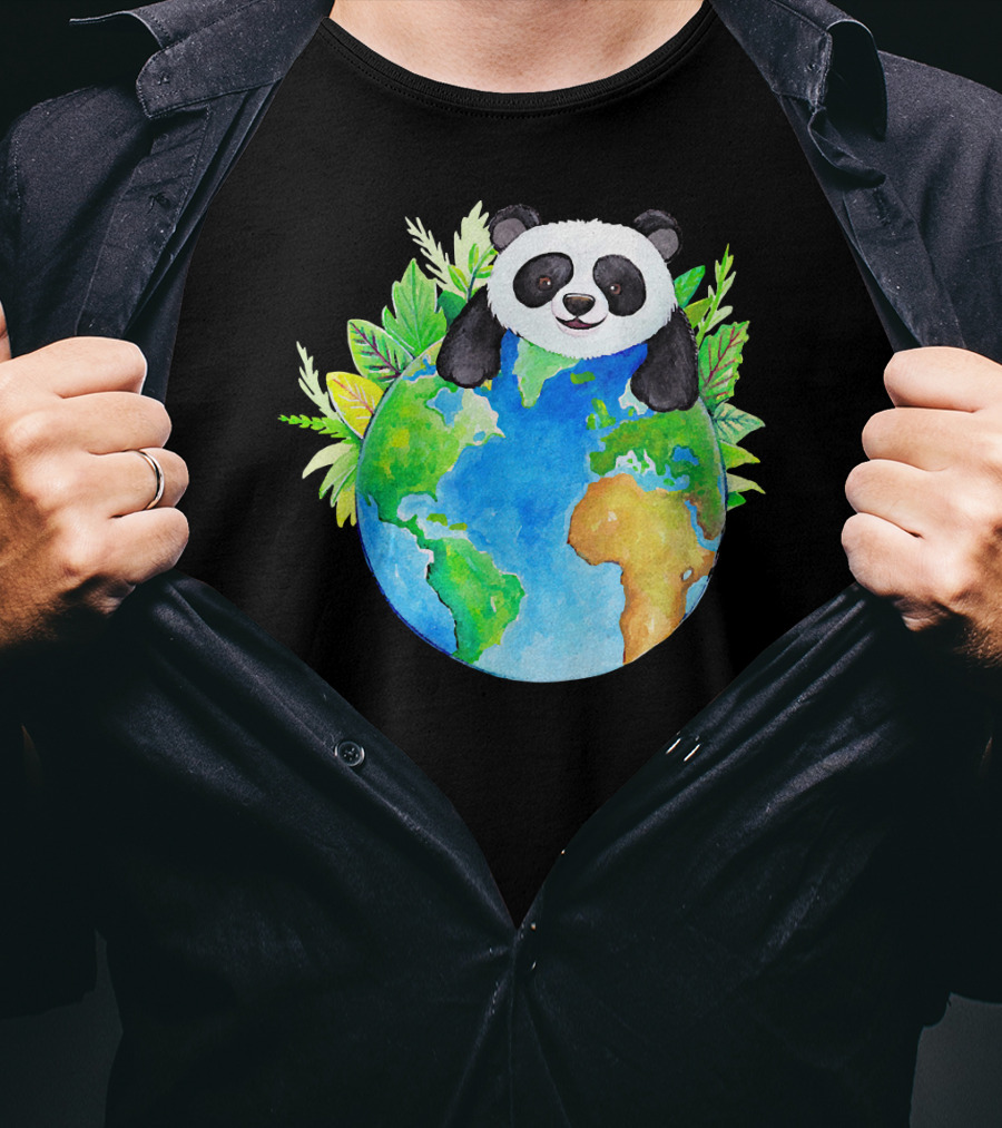 Cute Earth Panda Bear With Green Foliage T-Shirt