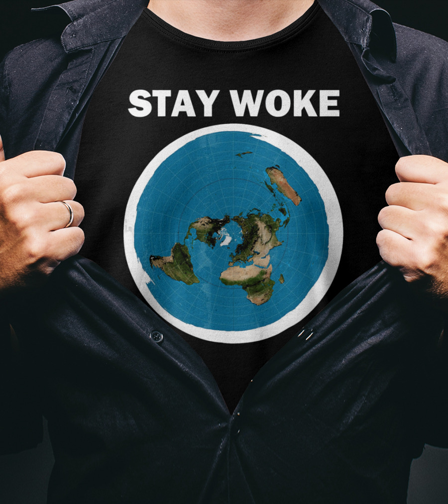 Stay Woke Flat Earth Map Representation T-Shirt