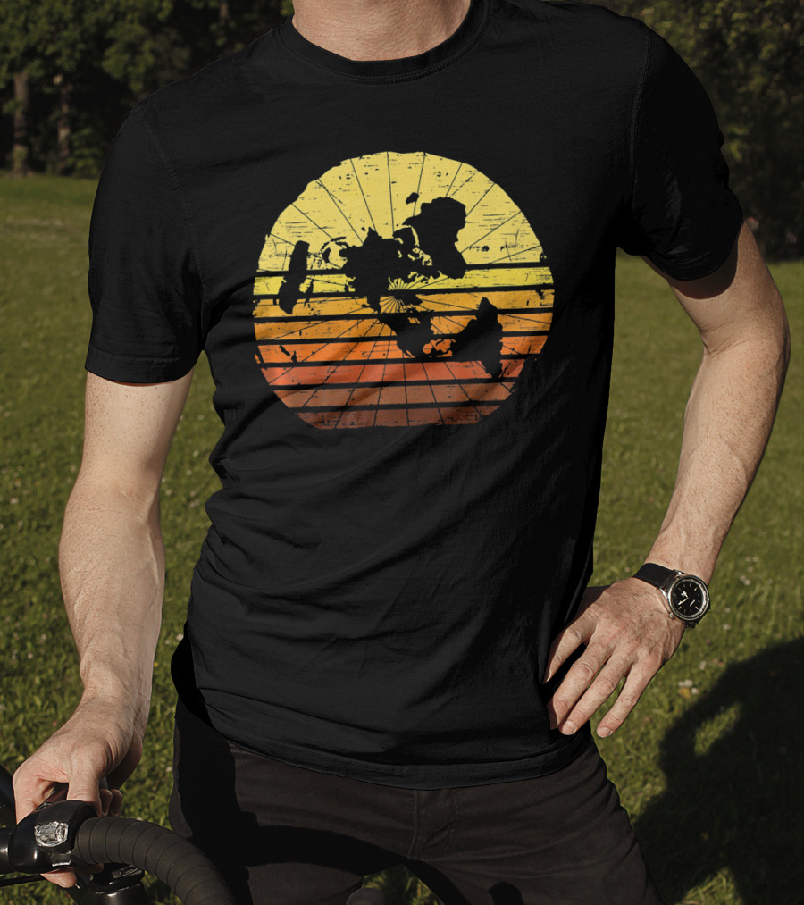 Flat Earth Map Vintage Retro Distressed Stripes T-Shirt