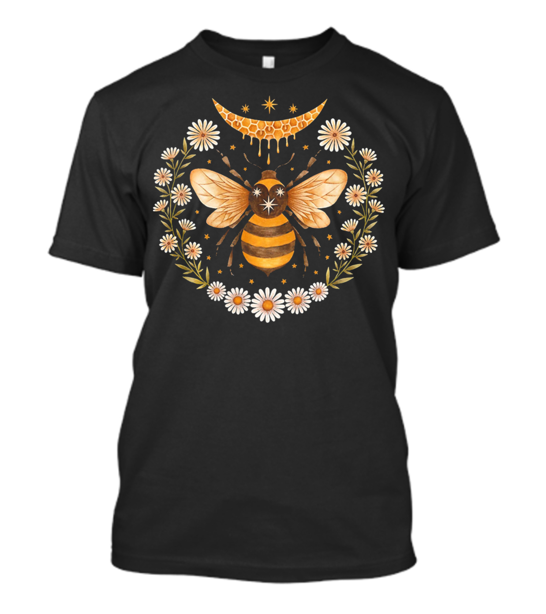Honey Bee With Flowers And Crescent Moon T-Shirt