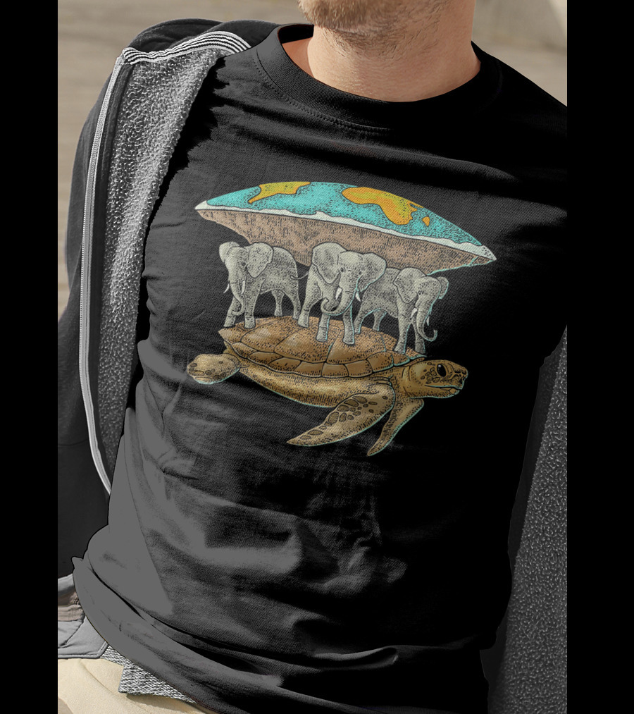 Flat Earth Elephants On World Turtle T-Shirt