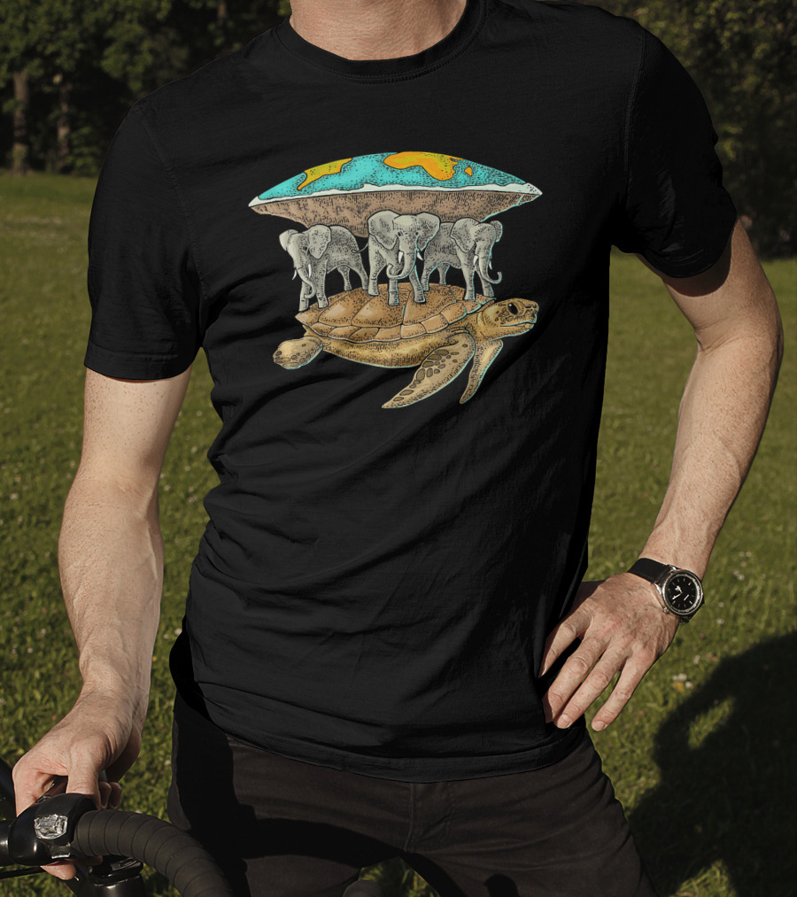 Flat Earth Elephants On World Turtle T-Shirt