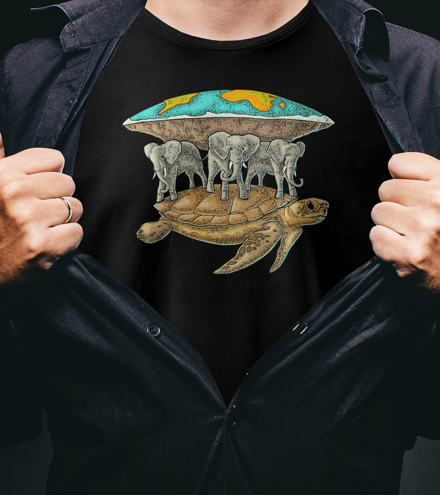 Flat Earth Elephants On World Turtle T-Shirt