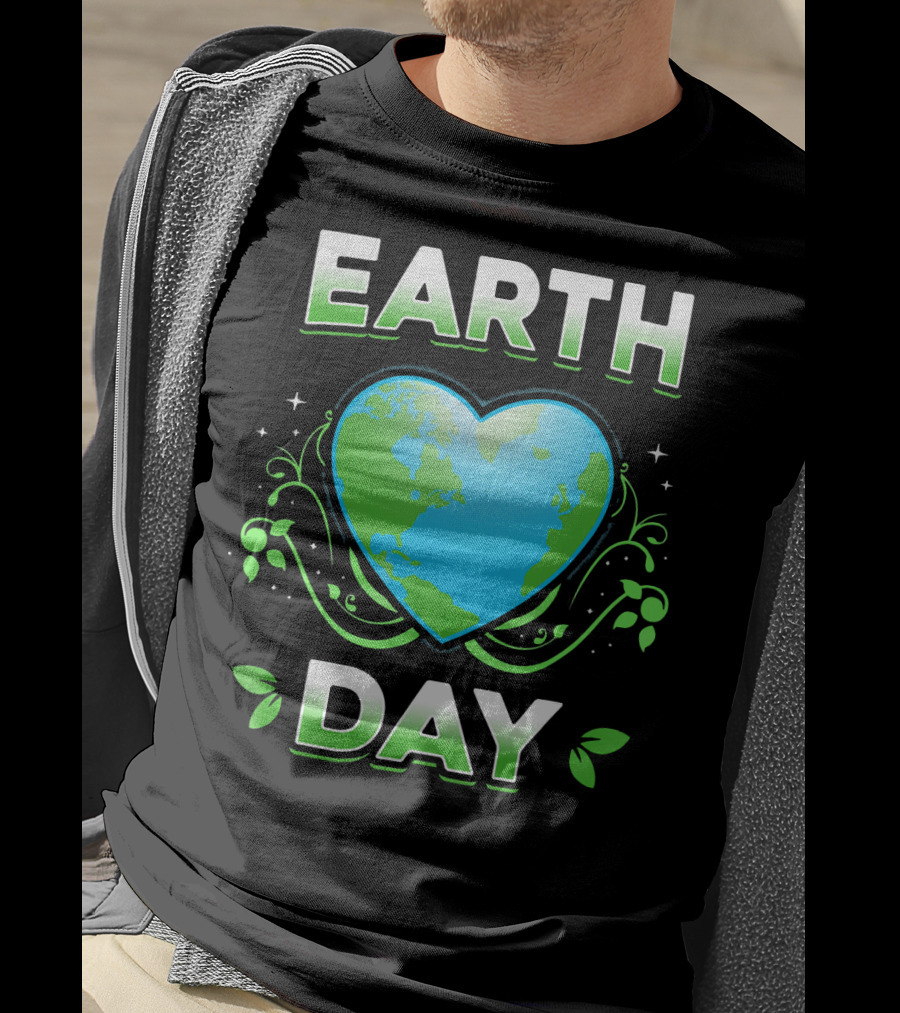 Earth Day Heart With Green Leaves And Swirls T-Shirt