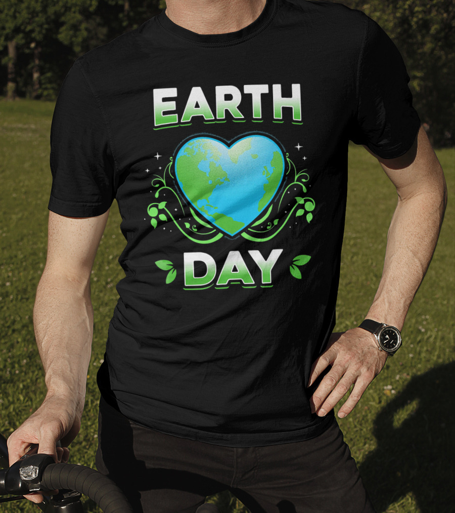Earth Day Heart With Green Leaves And Swirls T-Shirt