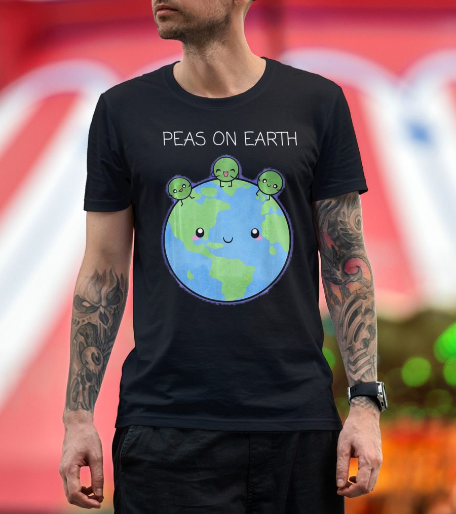 Peas on Earth Cute Cartoon Planet with Happy Faces T-Shirt