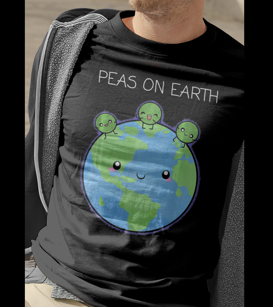 Peas On Earth Cute Cartoon Planet With Happy Faces T-Shirt