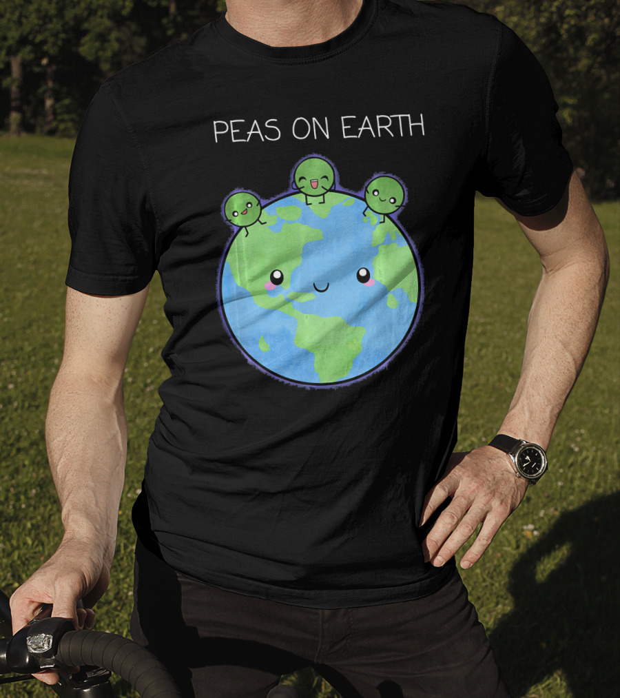 Peas On Earth Cute Cartoon Planet With Happy Faces T-Shirt