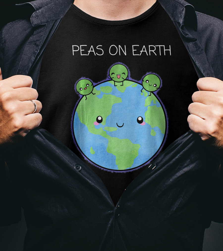 Peas On Earth Cute Cartoon Planet With Happy Faces T-Shirt
