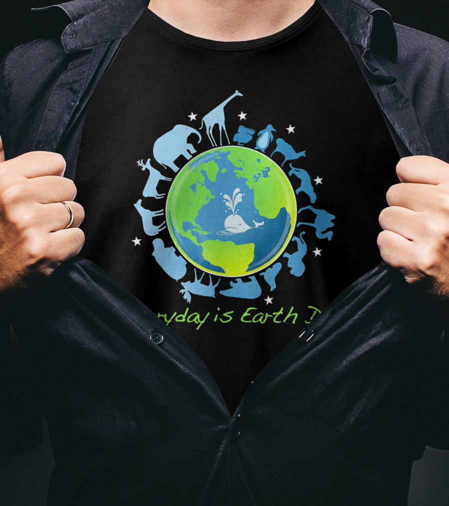 Everyday Is Earth Day Animals Globe Wildlife Conservation T-Shirt