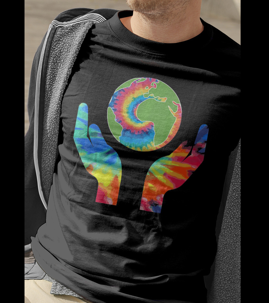 Earth Day Tie-Dye Hands Holding Planet Climate Change Global Warming T-Shirt