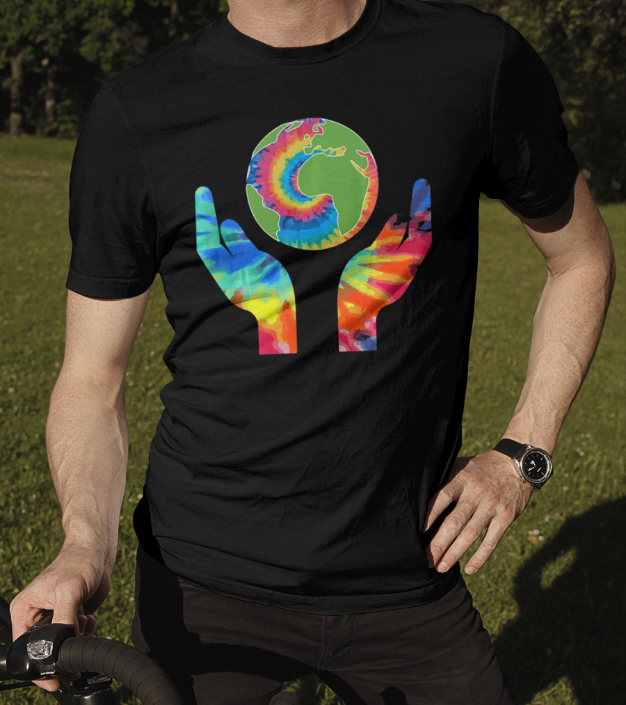 Earth Day Tie-Dye Hands Holding Planet Climate Change Global Warming T-Shirt