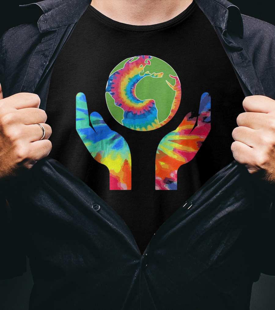 Earth Day Tie-Dye Hands Holding Planet Climate Change Global Warming T-Shirt