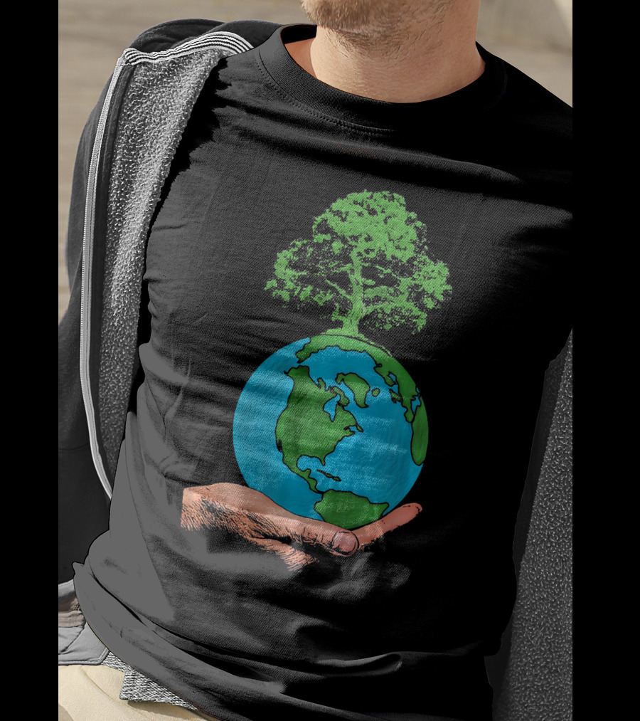 Earth Day Protect Green Environment Tree On Globe In Hand T-Shirt