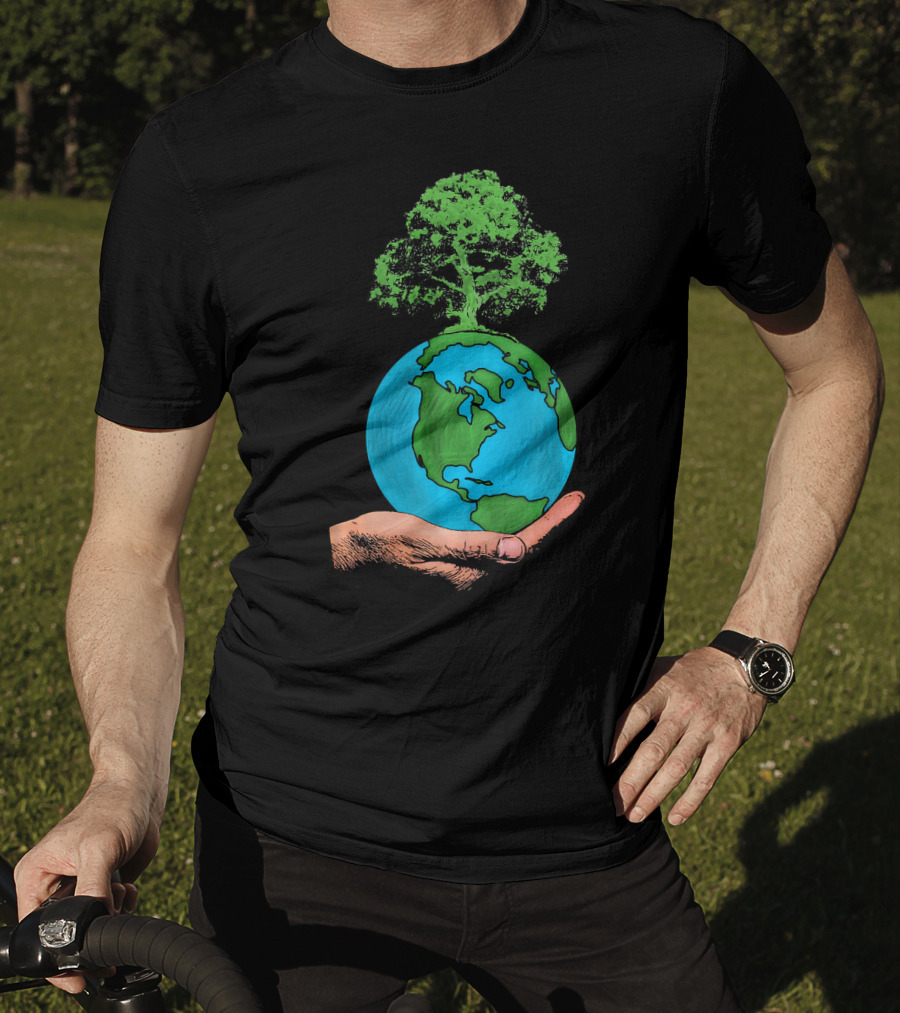 Earth Day Protect Green Environment Tree On Globe In Hand T-Shirt