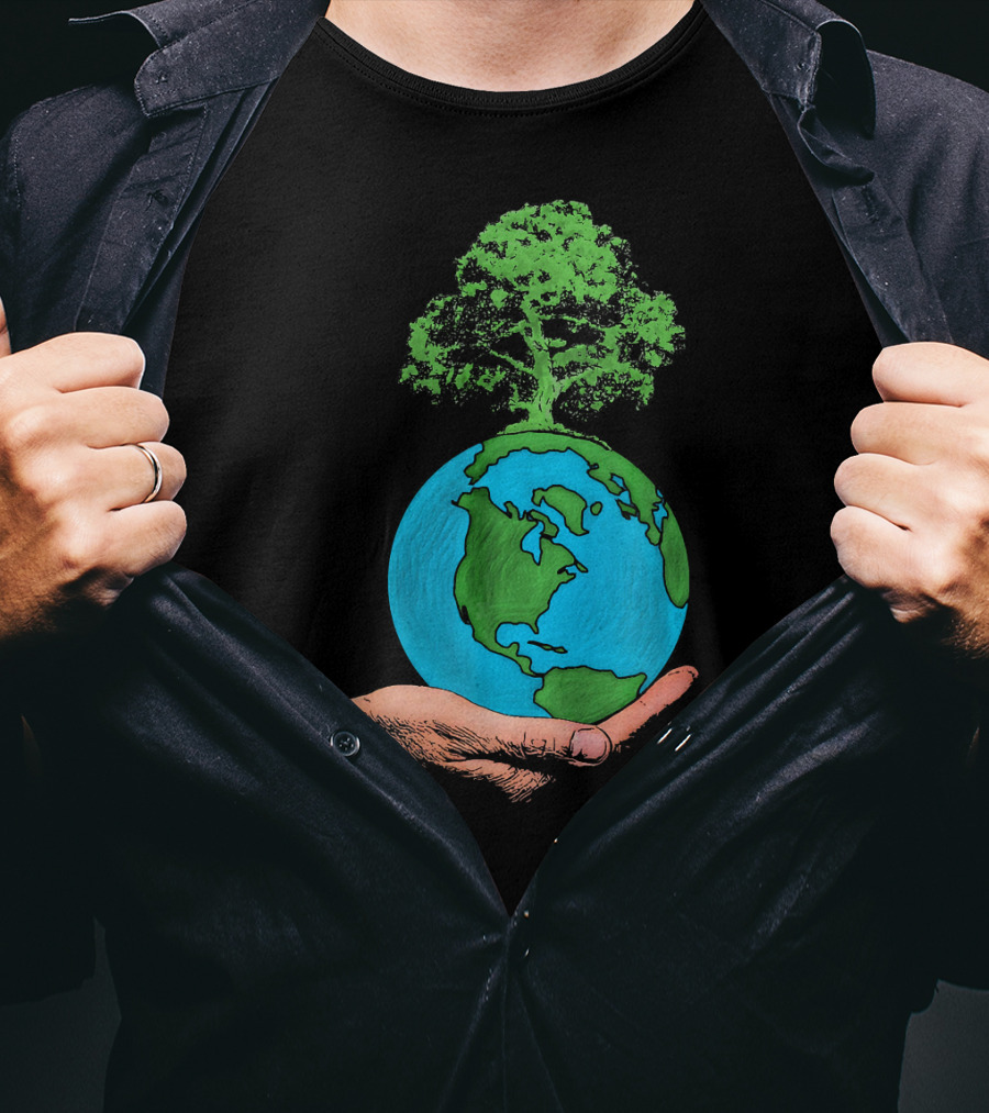 Earth Day Protect Green Environment Tree On Globe In Hand T-Shirt