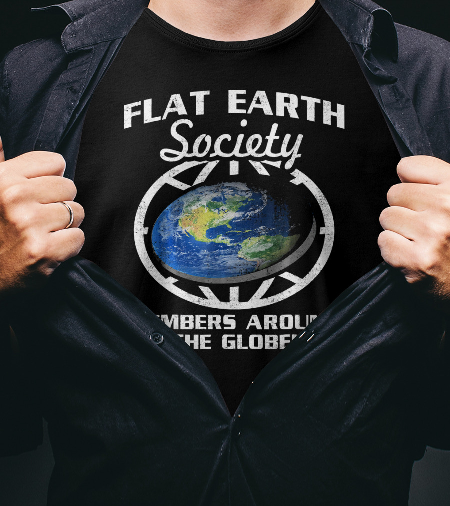 Flat Earth Society Members Around The Globe Planet Map T-Shirt