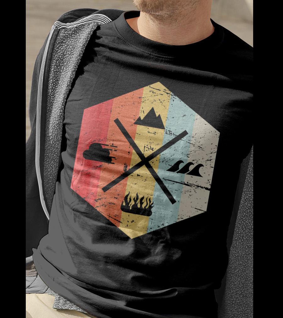 Retro Four Elements Earth Water Fire Air Iconic Symbolism T-Shirt