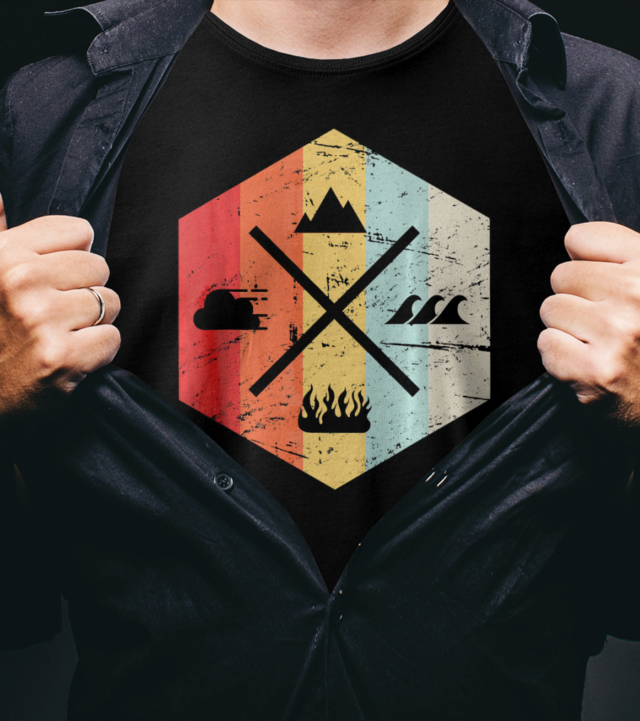 Retro Four Elements Earth Water Fire Air Iconic Symbolism T-Shirt