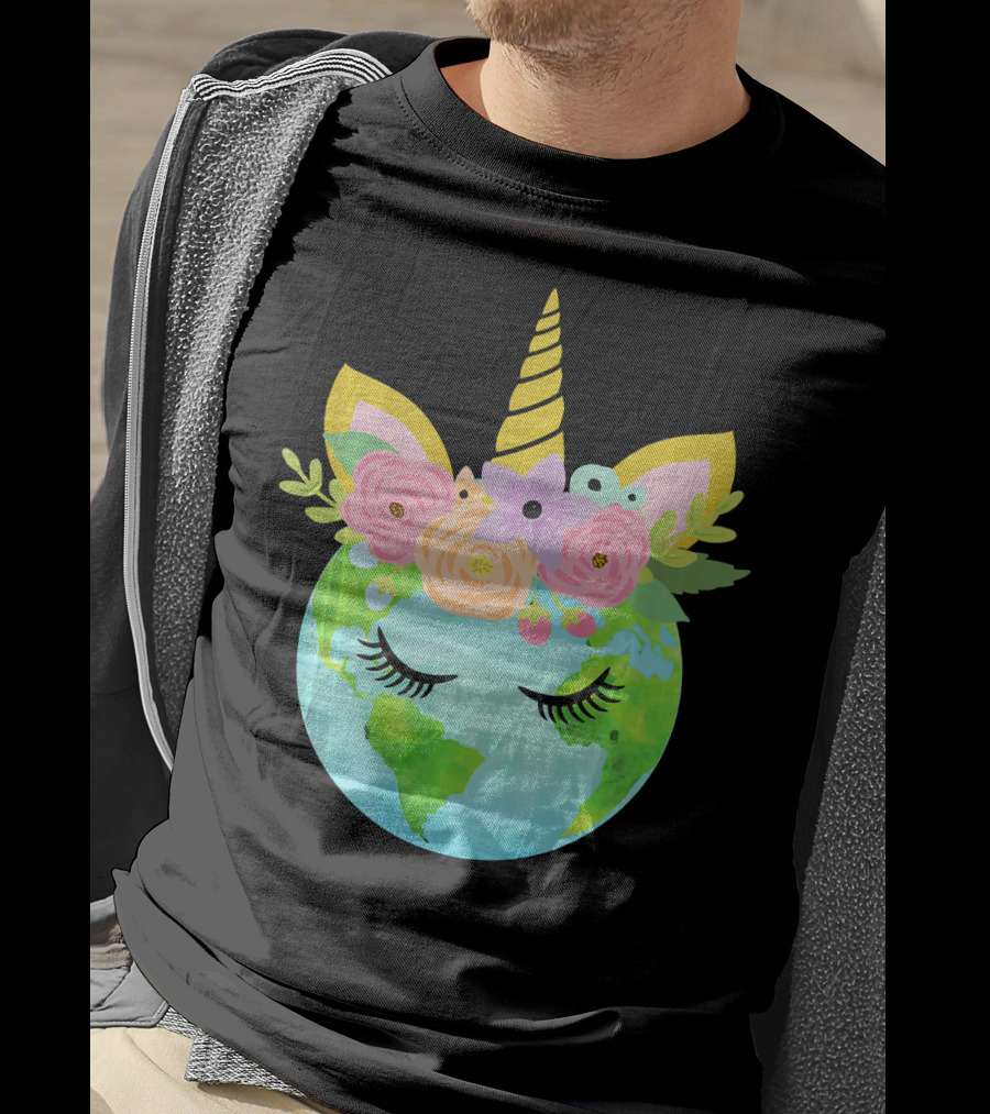 Floral Unicorn Globe For Earth Day T-Shirt