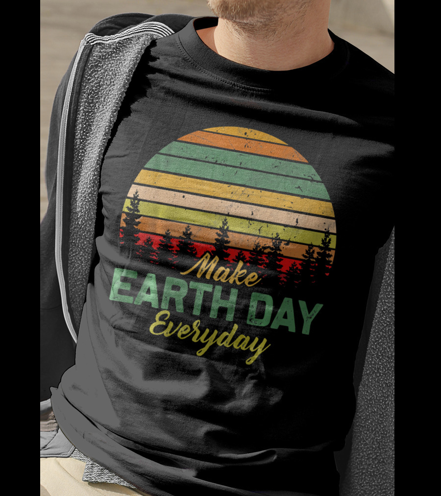 Make Earth Day Everyday Forest Sunset Stripes T-Shirt