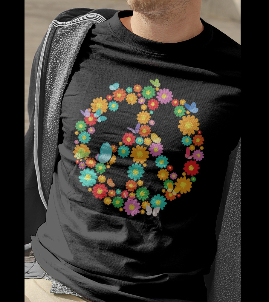 Earth Day Daisy Flower Peace Sign With Butterflies T-Shirt