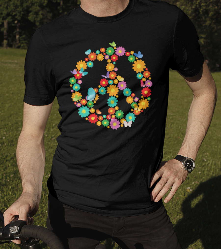 Earth Day Daisy Flower Peace Sign With Butterflies T-Shirt