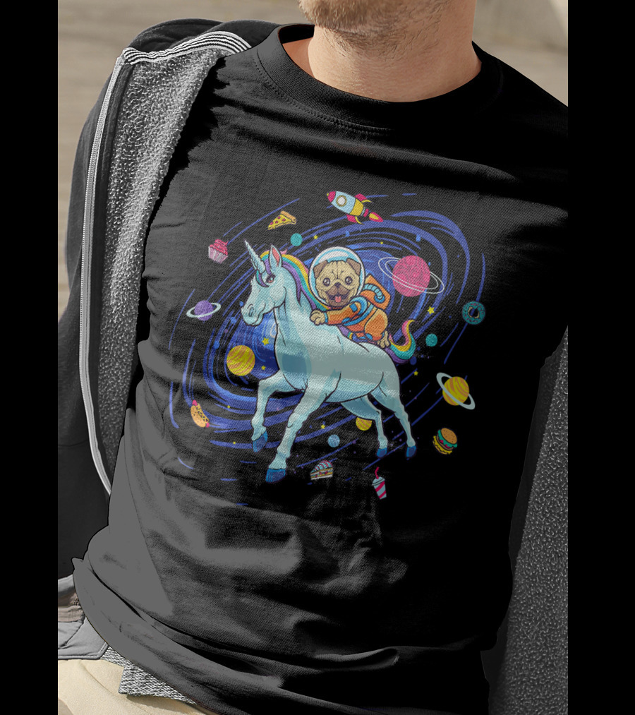 Unicorn Pug Space Galaxy Astronaut Adventure T-Shirt