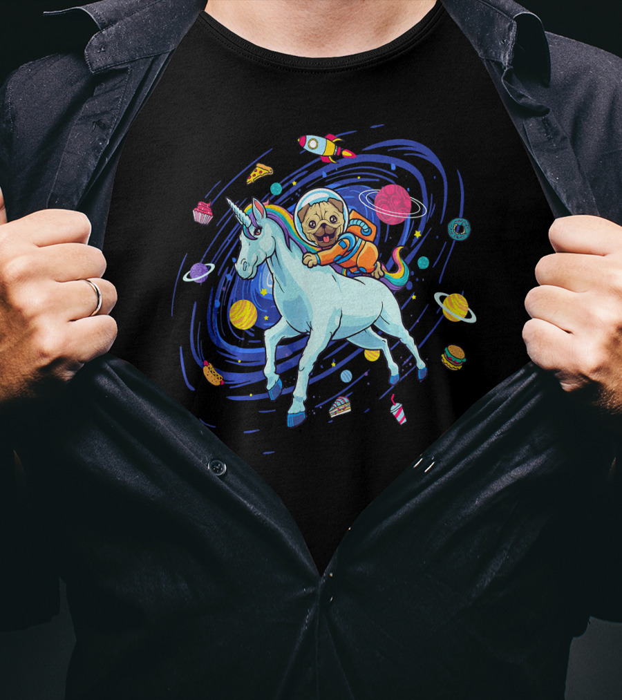 Unicorn Pug Space Galaxy Astronaut Adventure T-Shirt