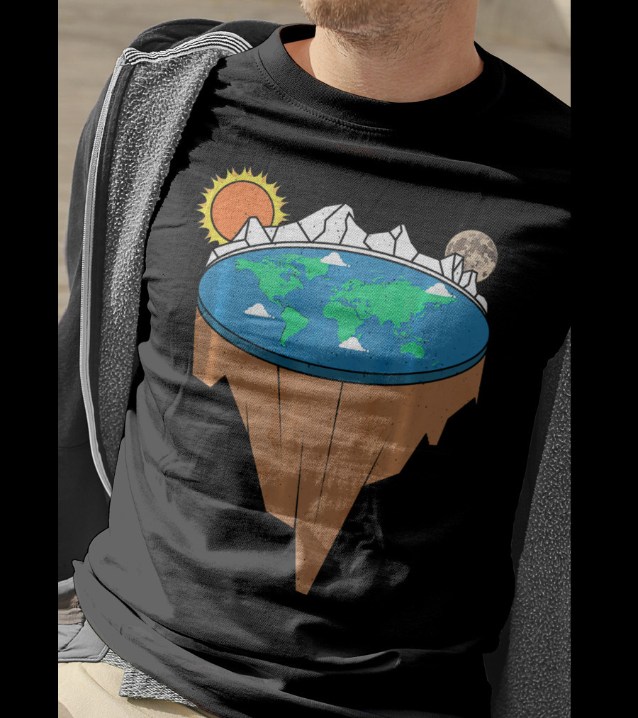 Flat Earth Conspiracy Theorist Map With Sun And Moon T-Shirt
