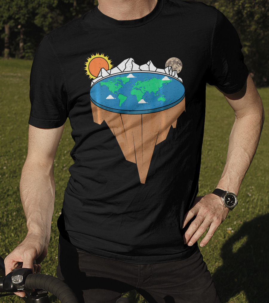 Flat Earth Conspiracy Theorist Map With Sun And Moon T-Shirt
